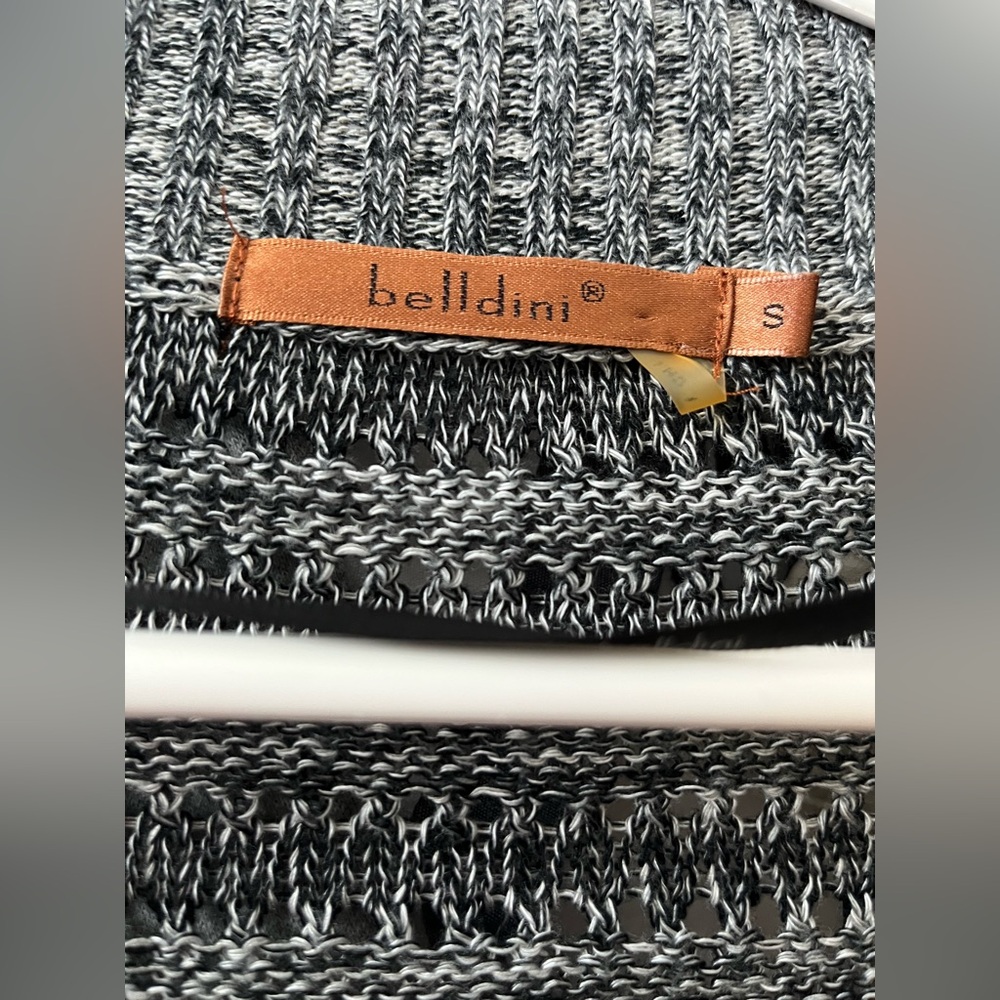 Belldini Open‎ Knit Cardigan Small Gray White Lightweight Long Sleeve - Picture 6 of 7